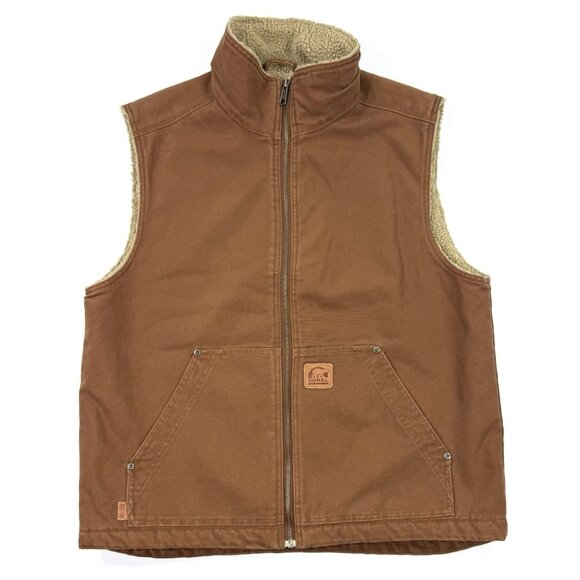 Sorel Other - Sorel Mens Sherpa Lined Vest Heavy Duck Canvas Chore Workwear Zip Sz Large Brown